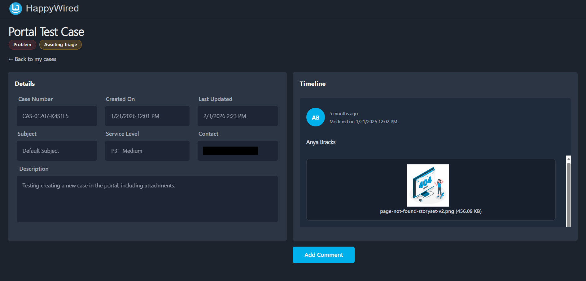 Case detail view screenshot